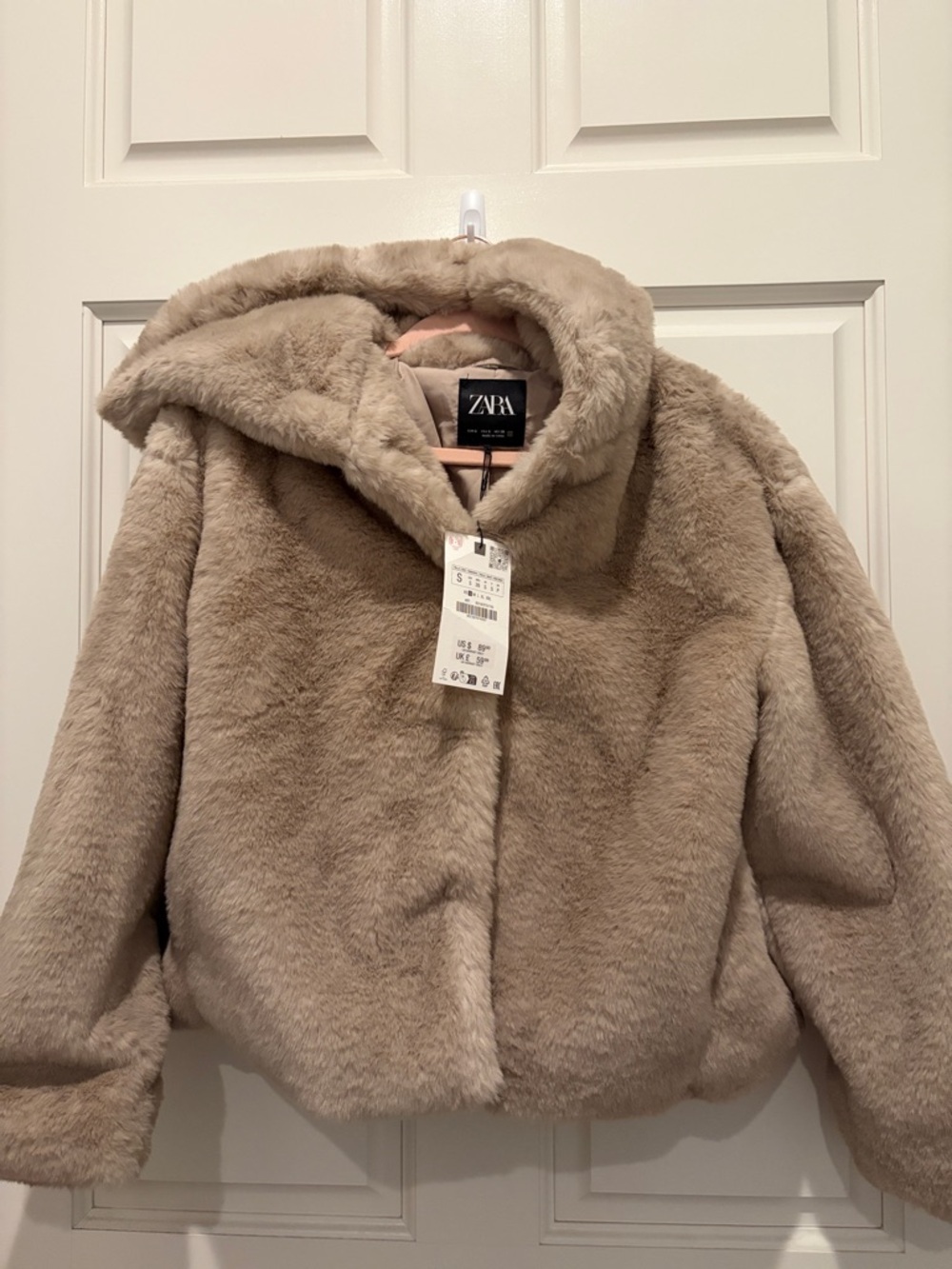 Zara Taupe Faux Fur Hooded Teddy Jacket